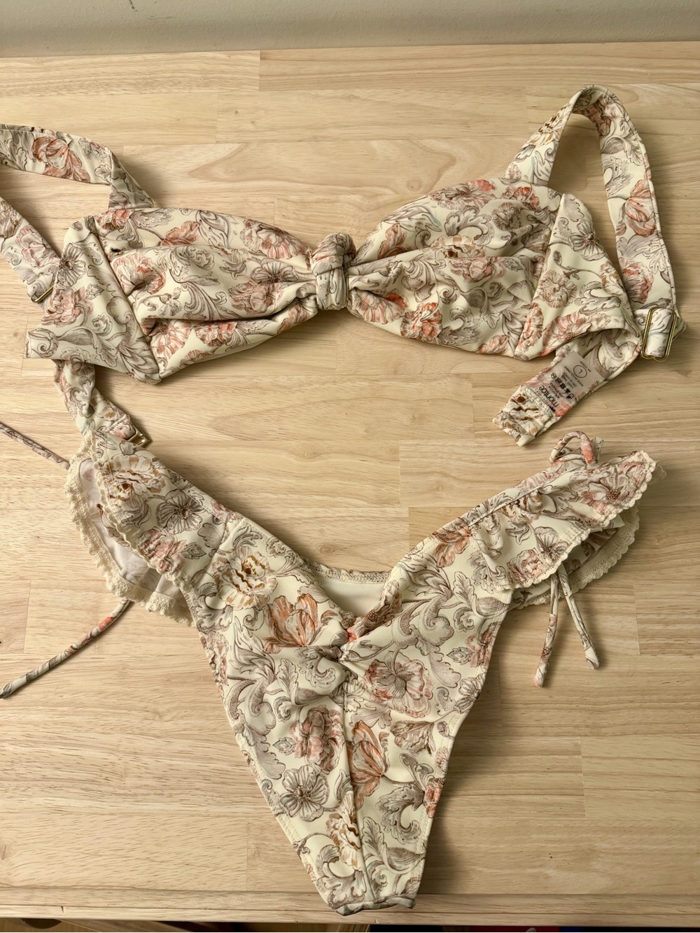 Montce Cream Floral Ruffle Bikini with Peach Accents - Picture 3 of 3
